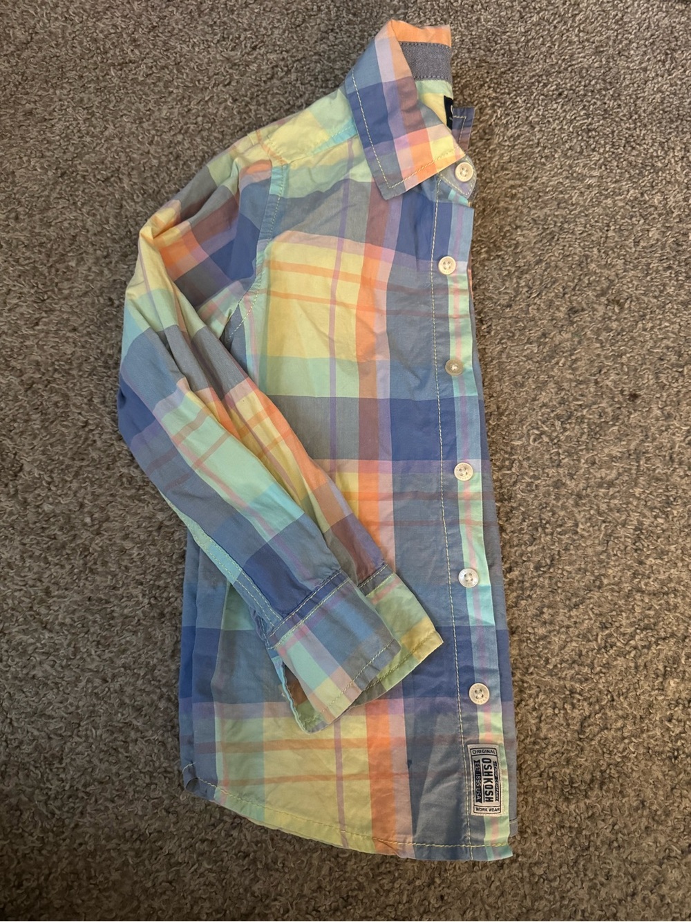 OshKosh B'gosh Pastel Plaid Button-Down Shirt - Blue, Yellow, Peach, Mint - Picture 4 of 4